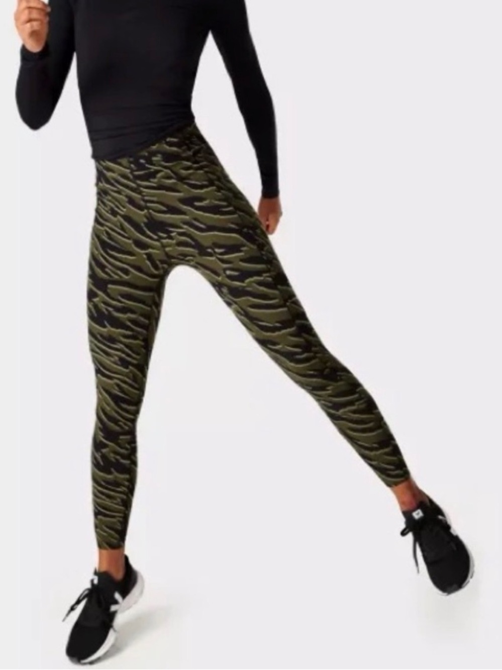 Sweaty Betty High Waisted 7/8 Printed Workout Leggings, Green/Black, XS